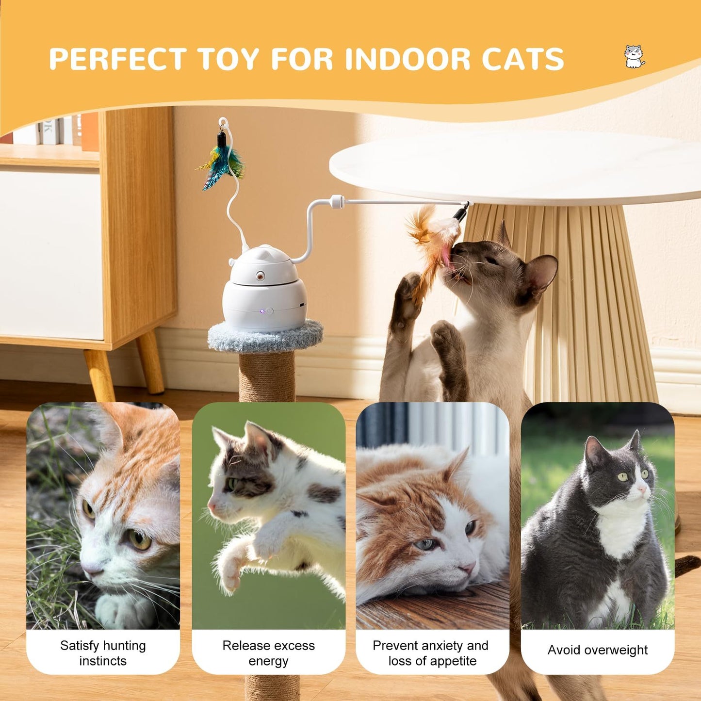 Automatic Interactive Cat Toy, 4-in-1 Rechargeable Cat Laser Toy, Indoor Laser Toy, 2 Feathers And Lid, Hide And Seek Cat Toy For Cat Exercise And Boredom