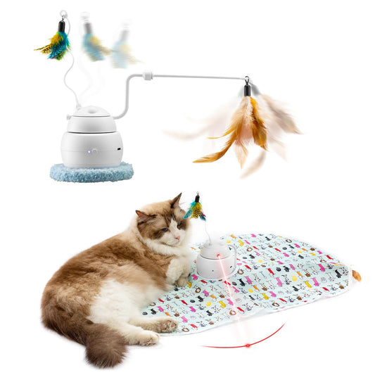 Automatic Interactive Cat Toy, 4-in-1 Rechargeable Cat Laser Toy, Indoor Laser Toy, 2 Feathers And Lid, Hide And Seek Cat Toy For Cat Exercise And Boredom