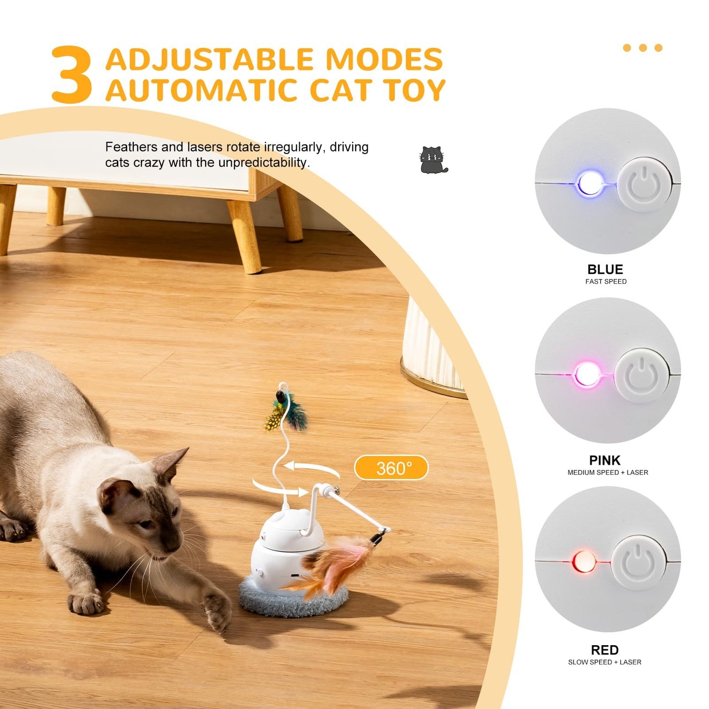 Automatic Interactive Cat Toy, 4-in-1 Rechargeable Cat Laser Toy, Indoor Laser Toy, 2 Feathers And Lid, Hide And Seek Cat Toy For Cat Exercise And Boredom