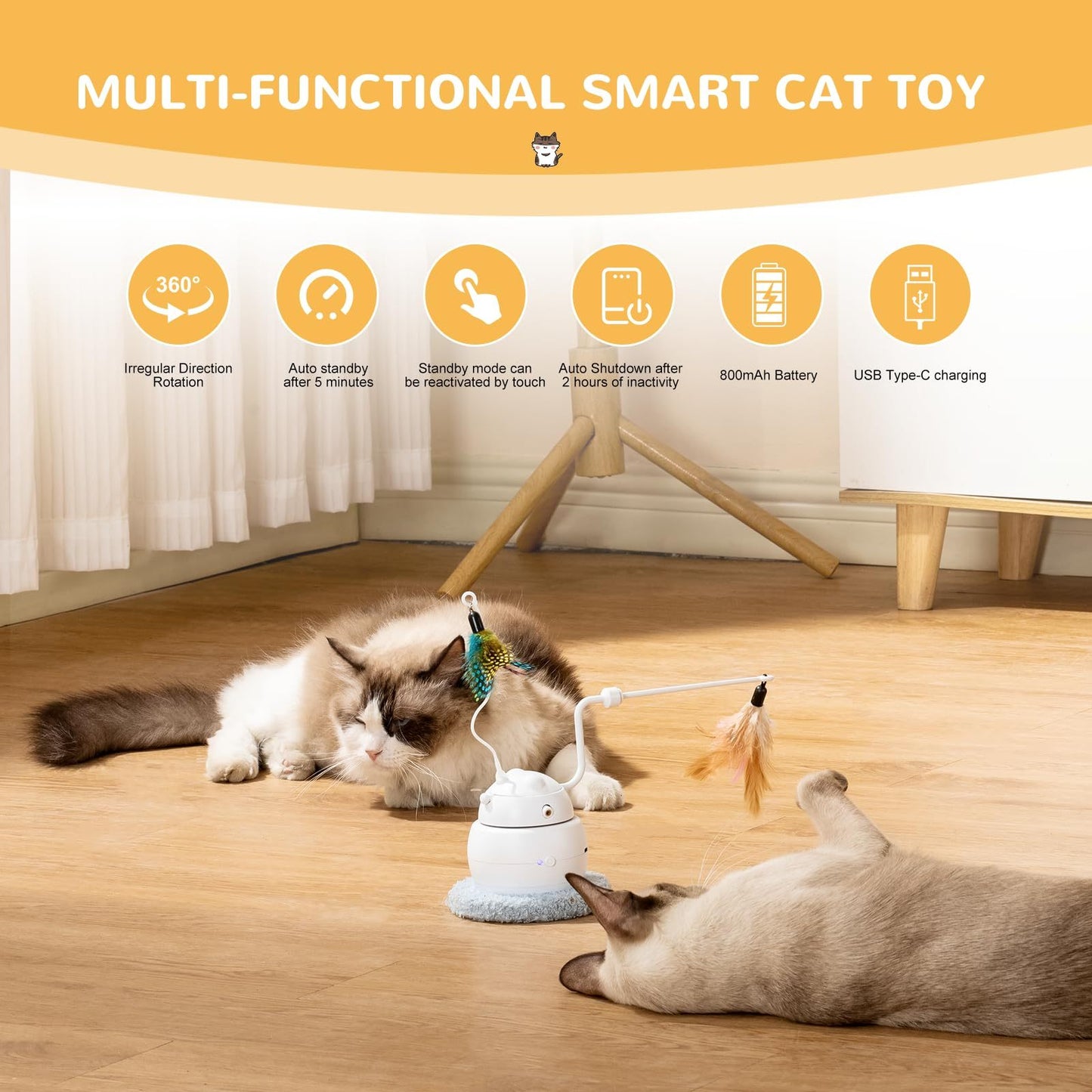 Automatic Interactive Cat Toy, 4-in-1 Rechargeable Cat Laser Toy, Indoor Laser Toy, 2 Feathers And Lid, Hide And Seek Cat Toy For Cat Exercise And Boredom