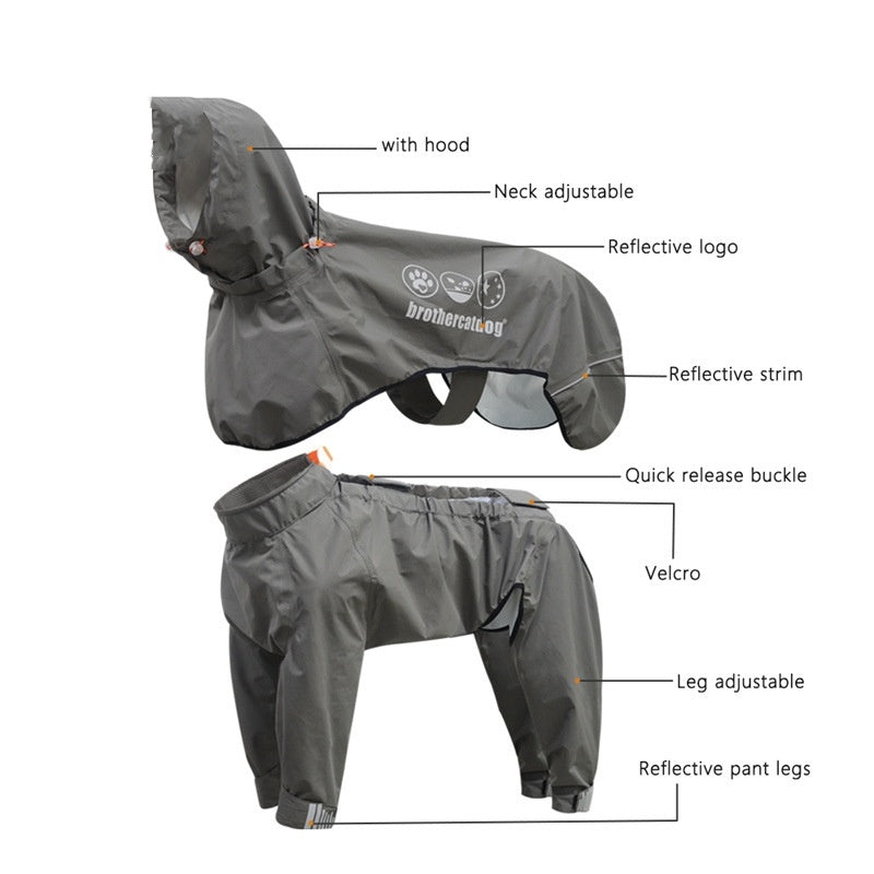 Adjustable Dog Raincoat All-inclusive Medium Large Dog Adhesive Four-leg Hooded Poncho